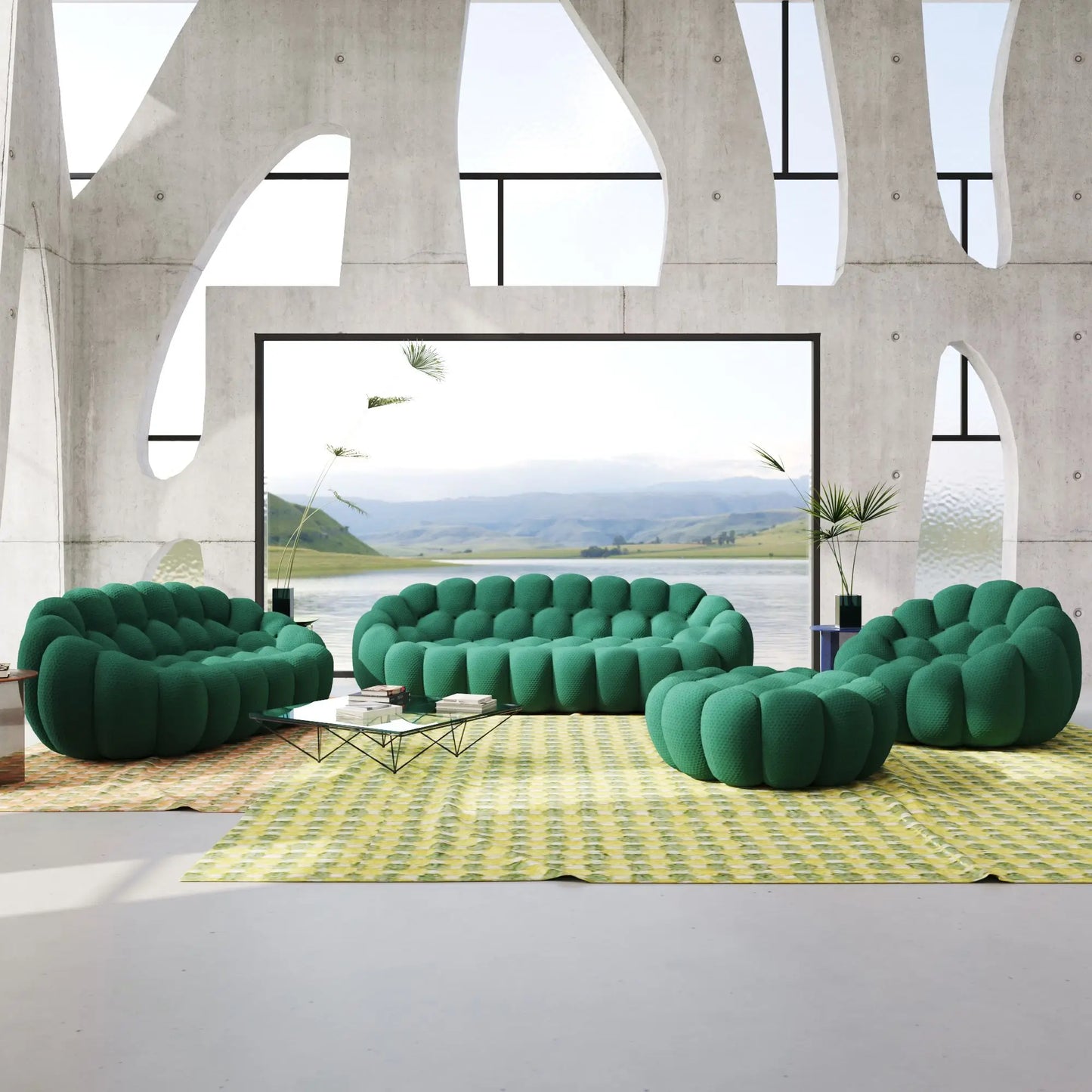 Bubble Couch Modular Sofa 4-Pieces Leisure Set 3D-Knitted Fabric - Green