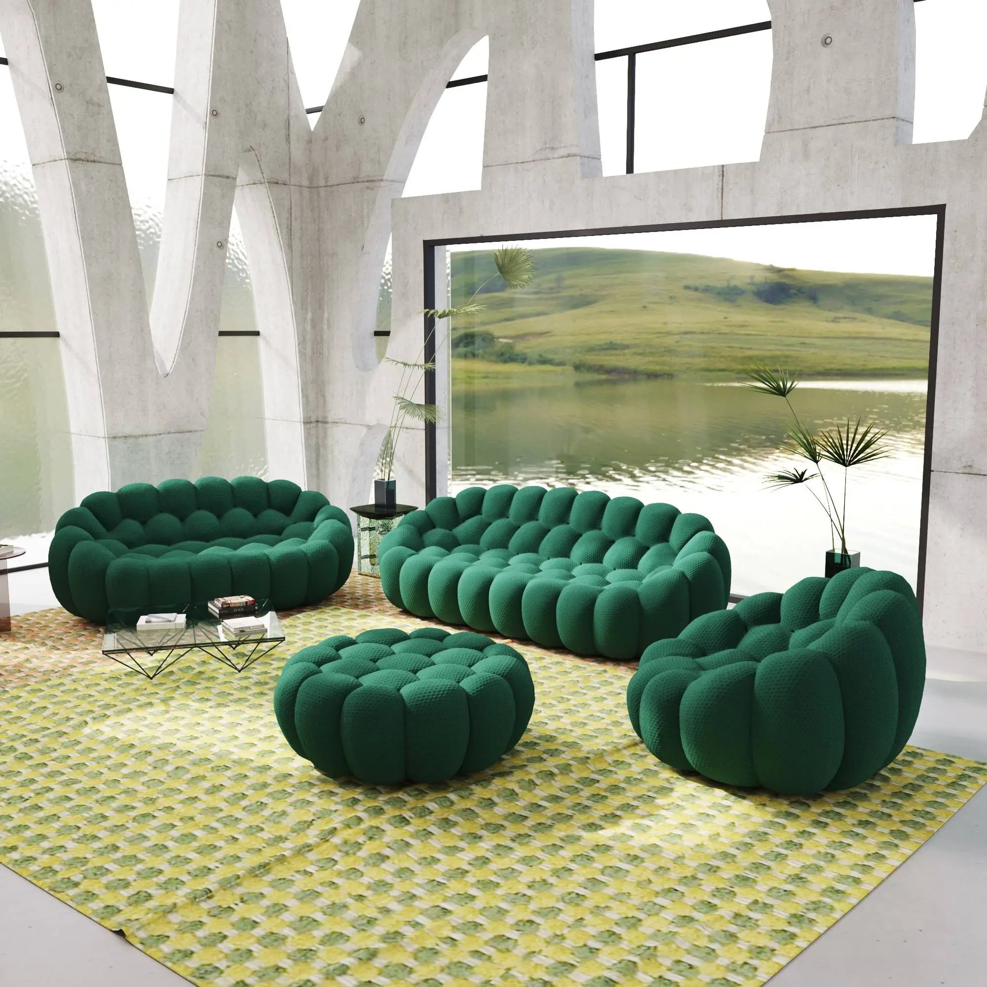 Bubble Couch Modular Sofa 4-Pieces Leisure Set 3D-Knitted Fabric - Green