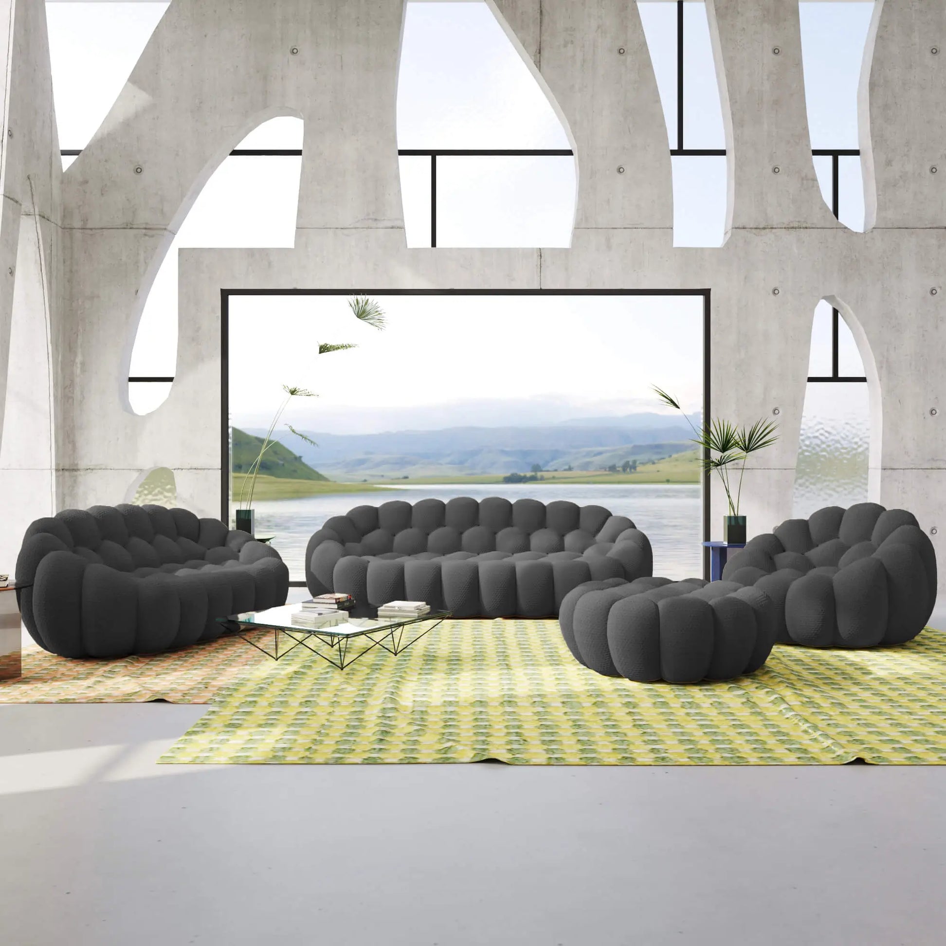 Bubble Couch Modular Sofa 4-Pieces Leisure Set 3D-Knitted Fabric - Grey