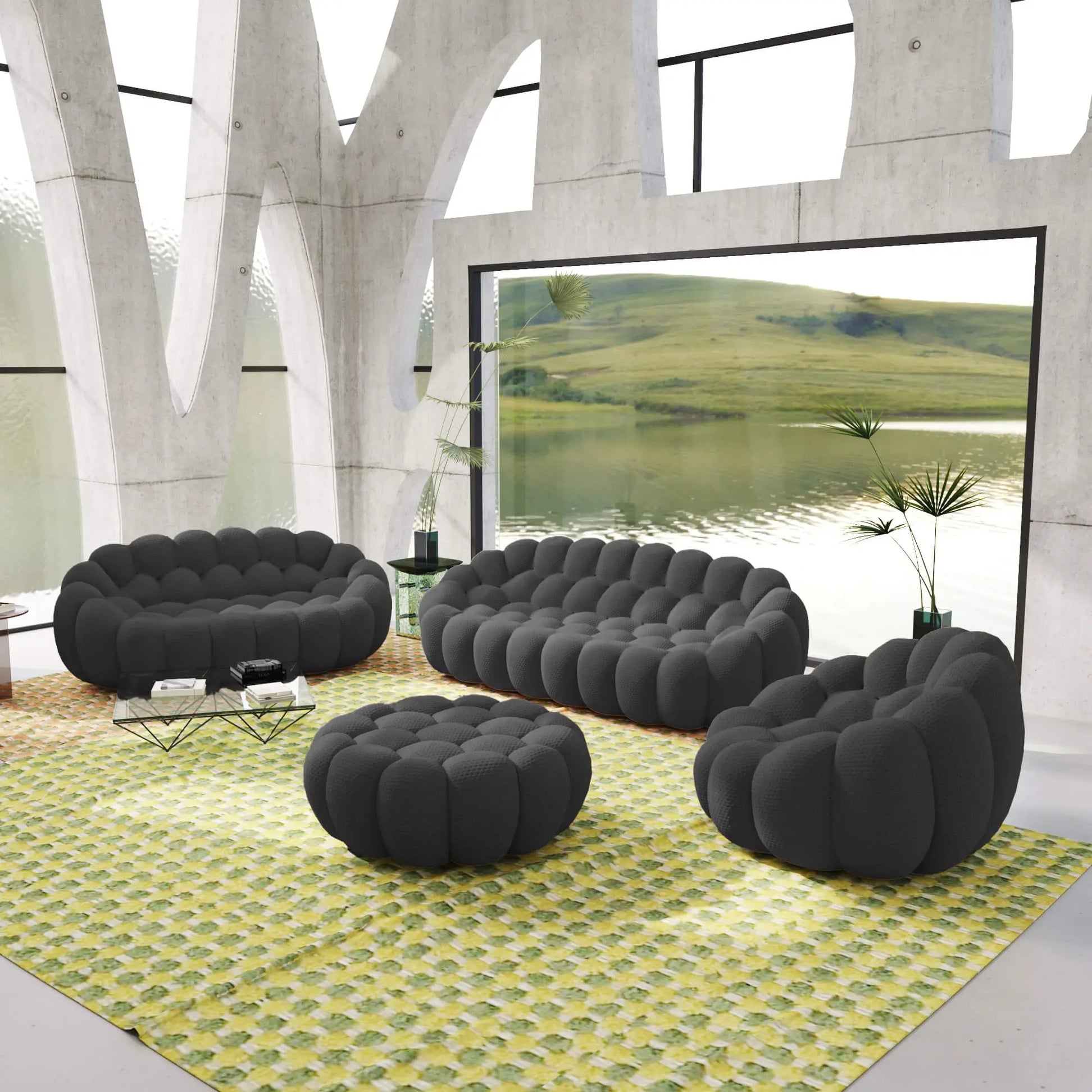 Bubble Couch Modular Sofa 4-Pieces Leisure Set 3D-Knitted Fabric - Grey