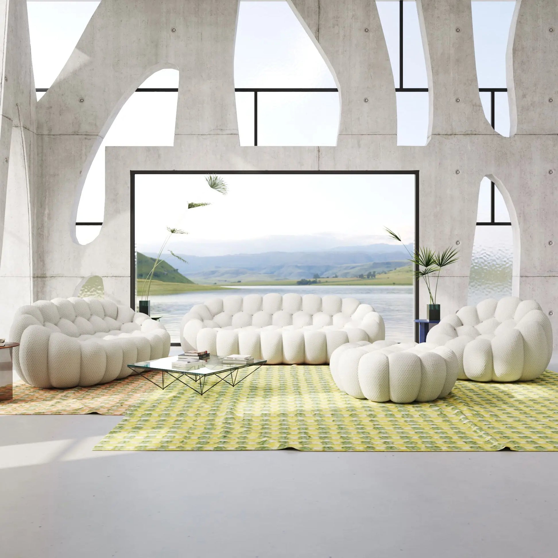 Bubble Couch Modular Sofa 4-Pieces Leisure Set 3D-Knitted Fabric - Light Grey