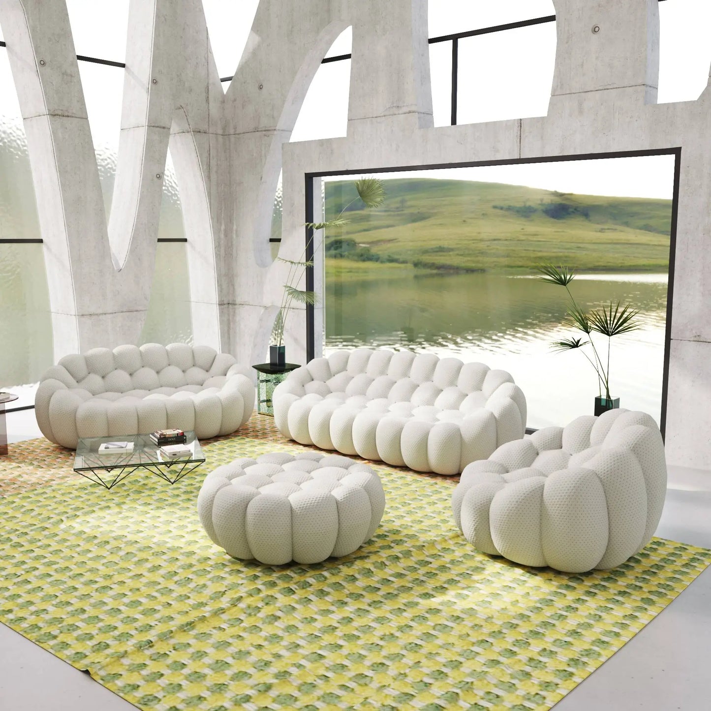 Bubble Couch Modular Sofa 4-Pieces Leisure Set 3D-Knitted Fabric - Light Grey