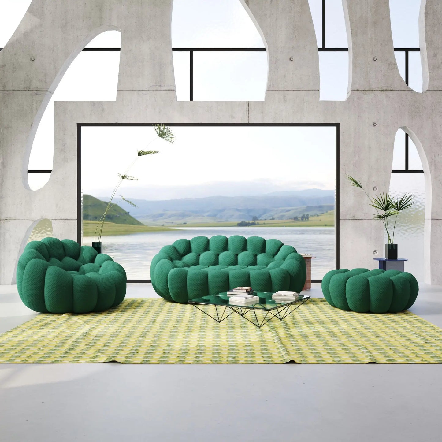 Bubble Couch Modular Sofa Lazy 3-Piece Set 3D-Knitted Fabric - Green