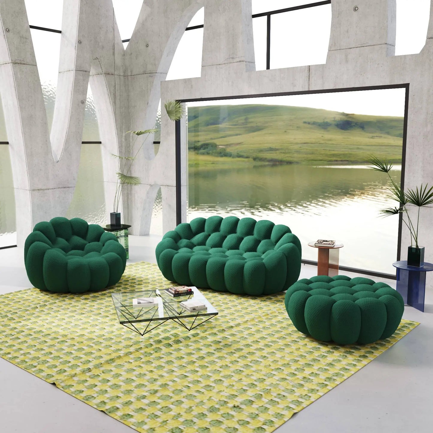 Bubble Couch Modular Sofa Lazy 3-Piece Set 3D-Knitted Fabric - Green