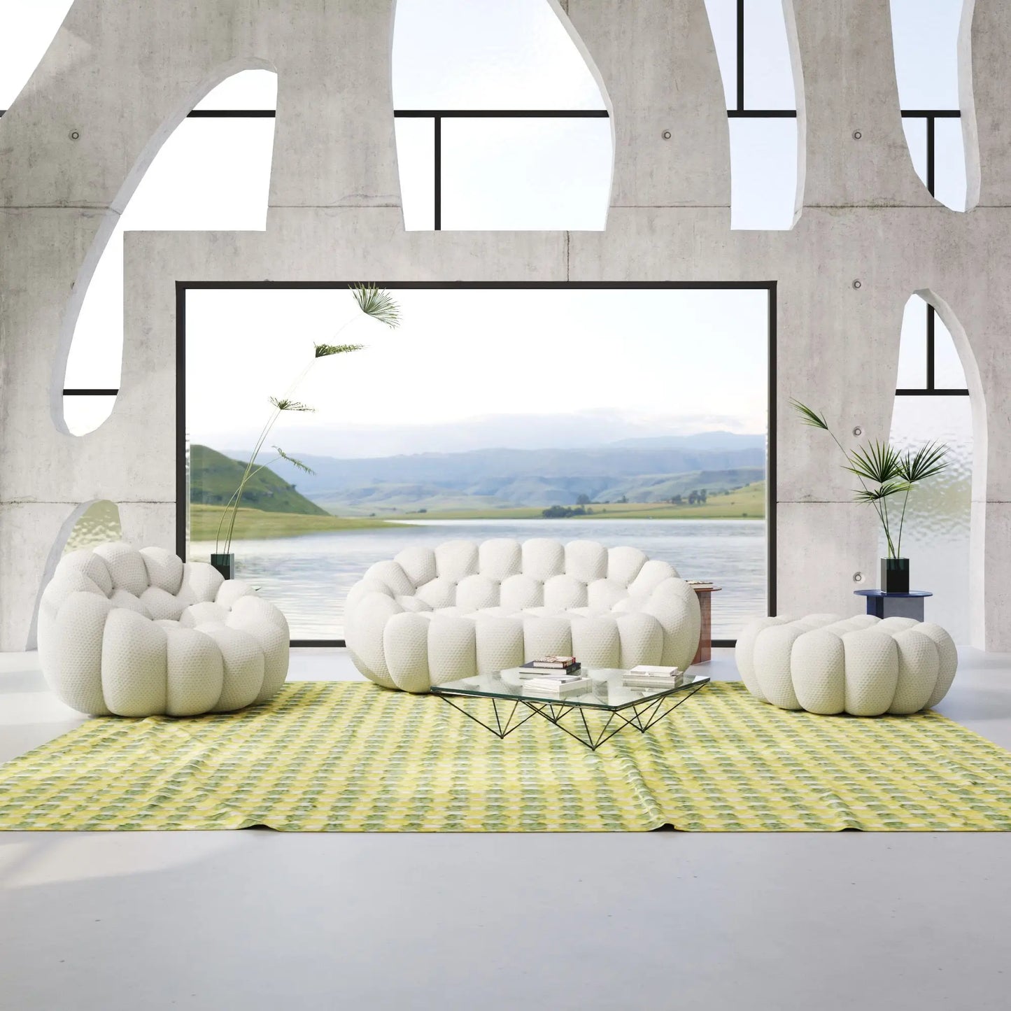 Bubble Couch Modular Sofa Lazy 3-Piece Set 3D-Knitted Fabric - Light Grey