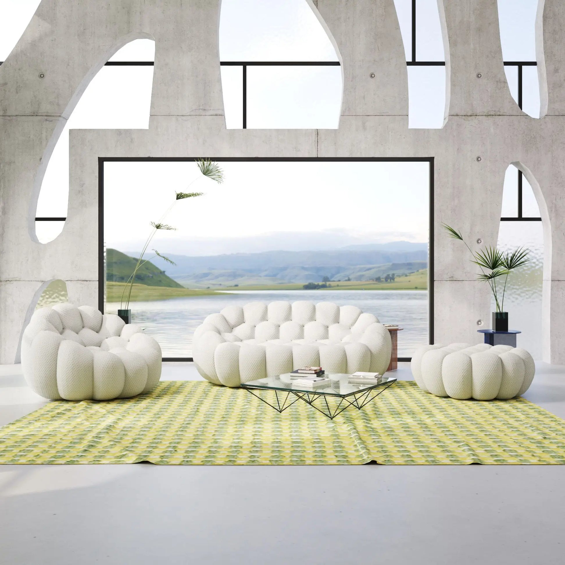 Bubble Couch Modular Sofa Lazy 3-Piece Set 3D-Knitted Fabric - Light Grey