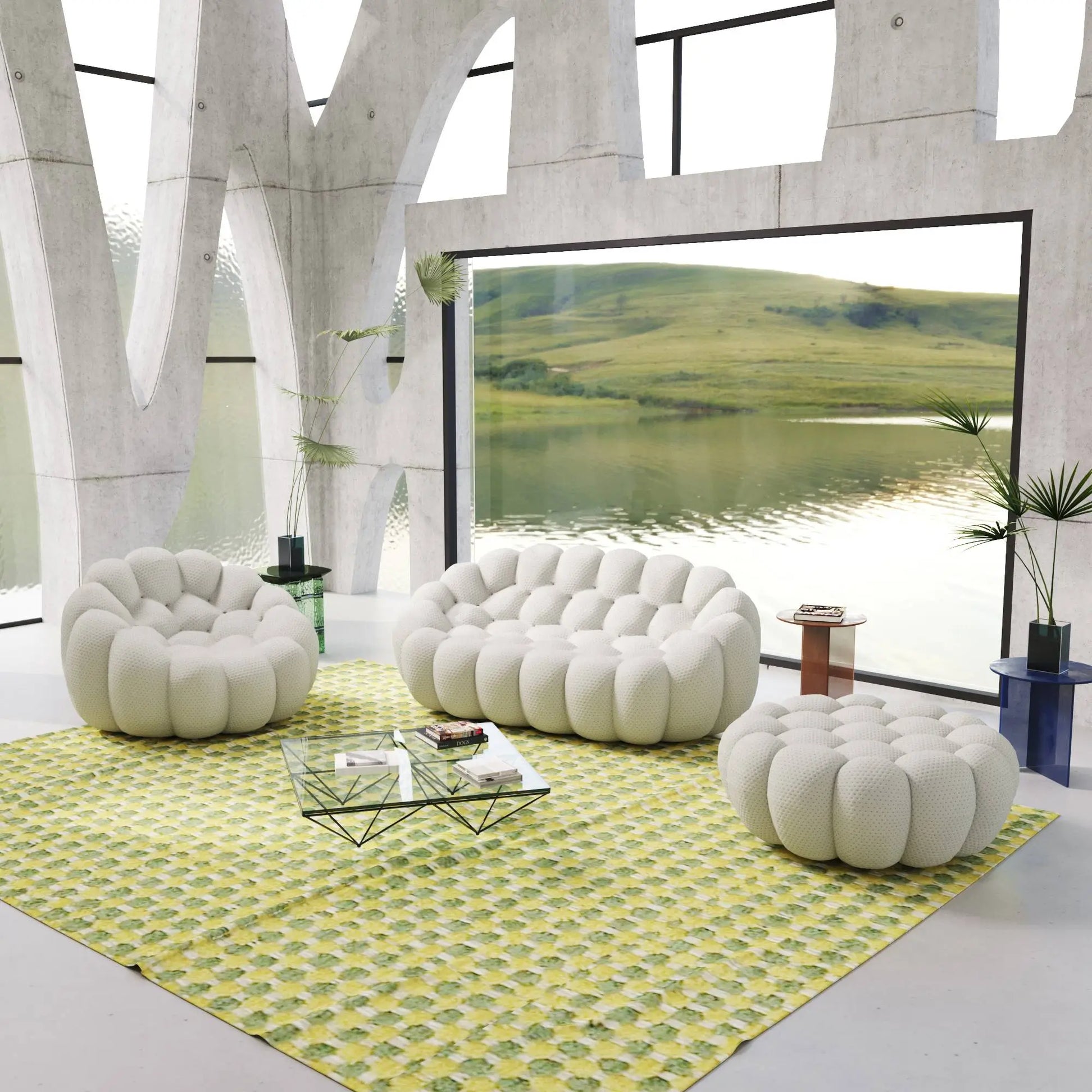 Bubble Couch Modular Sofa Lazy 3-Piece Set 3D-Knitted Fabric - Light Grey