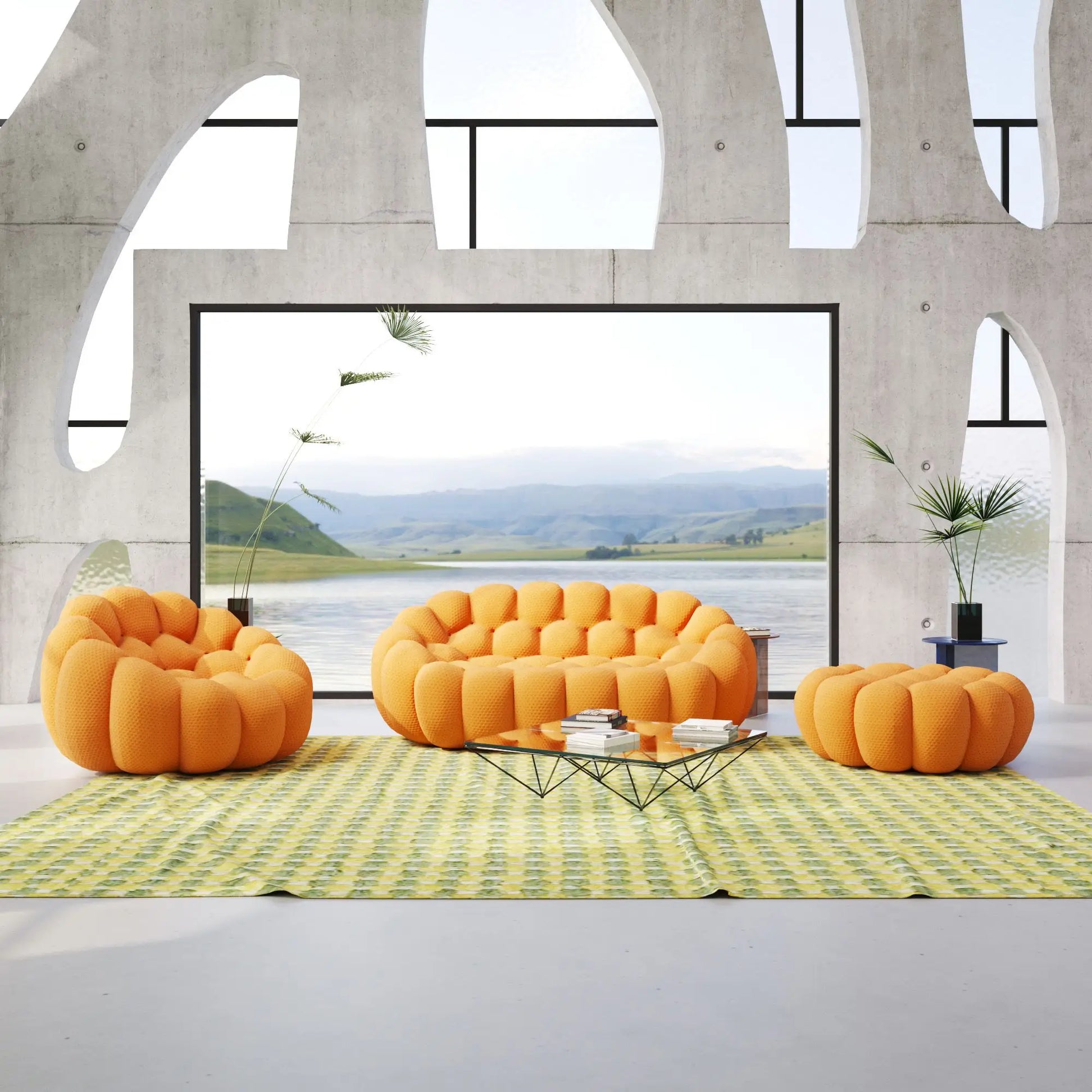 Bubble Couch Modular Sofa Lazy 3-Piece Set 3D-Knitted Fabric - Orange
