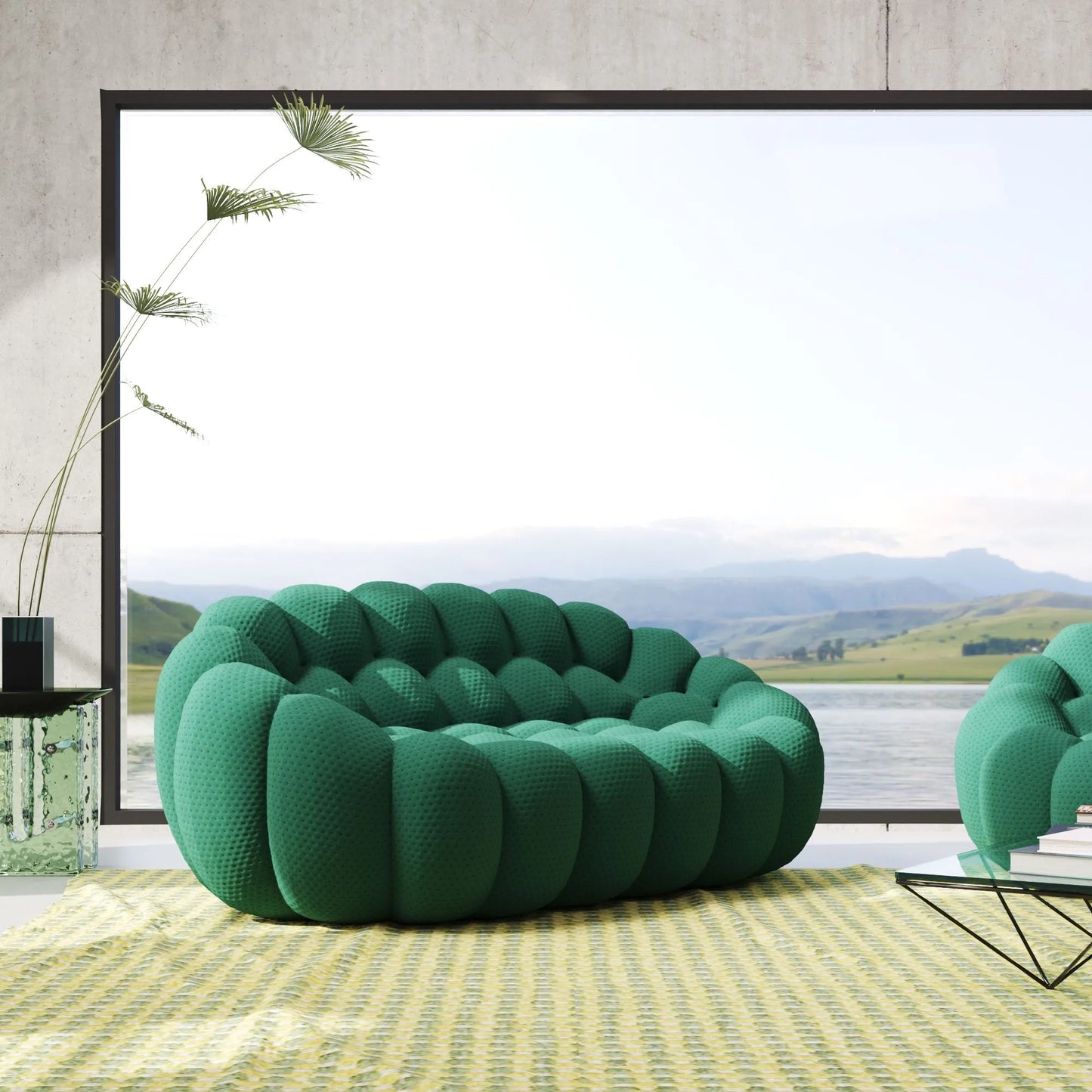 Bubble Couch Modular Sofa Loveseat 3D-Knitted Fabric - Green