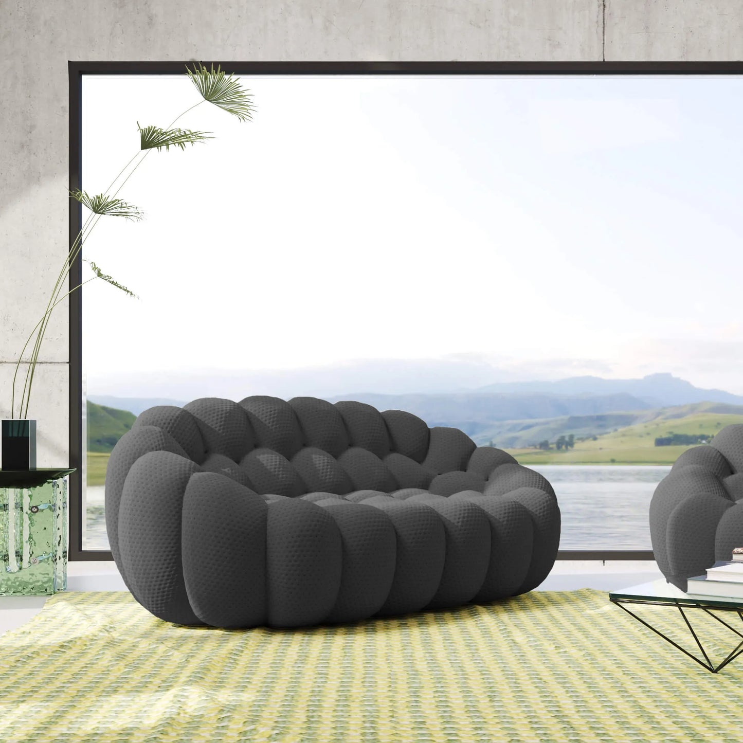 Bubble Couch Modular Sofa Loveseat 3D-Knitted Fabric - Grey