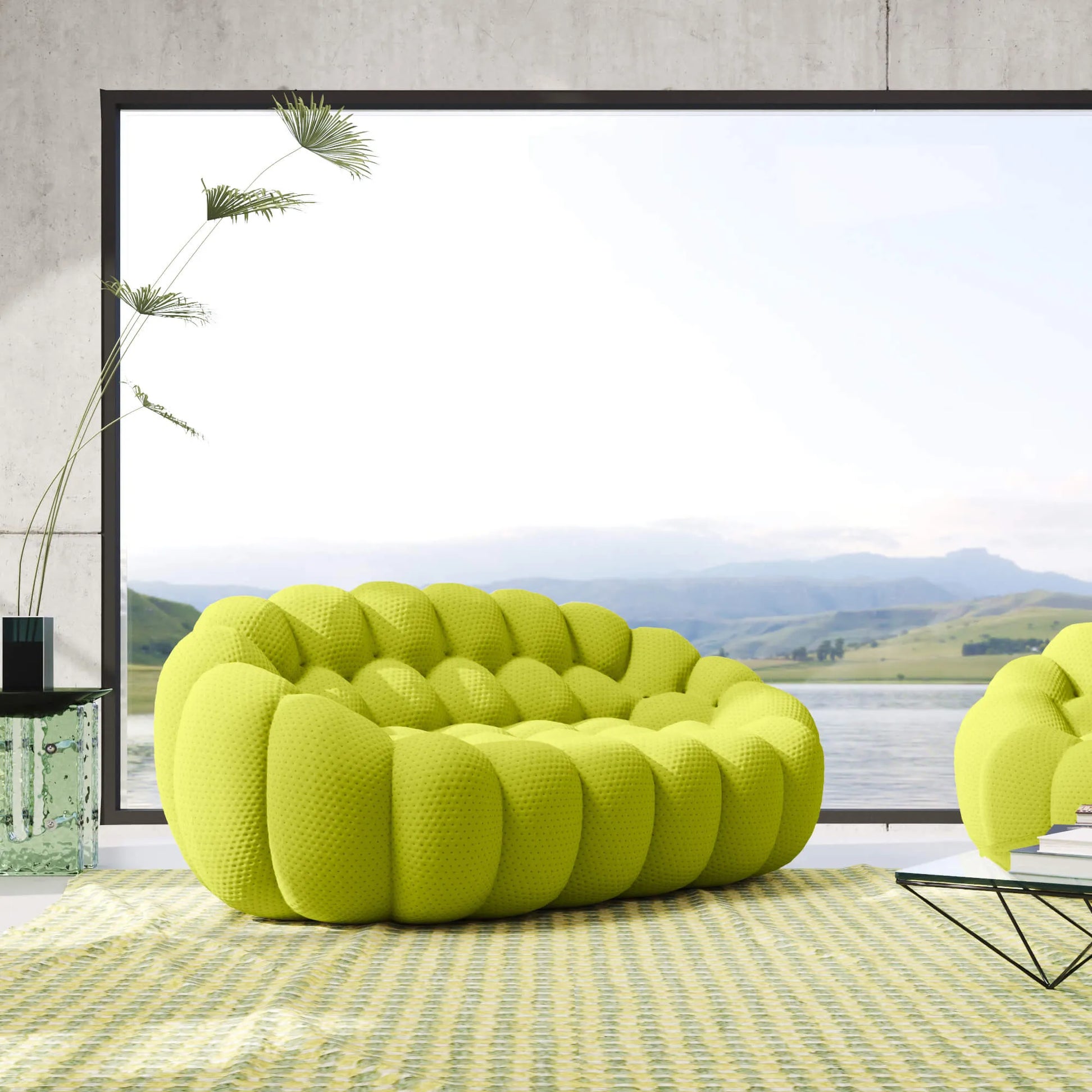 Bubble Couch Modular Sofa Loveseat 3D-Knitted Fabric - Lime Green