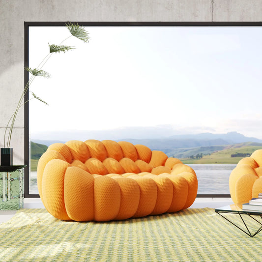 Bubble Couch Modular Sofa Loveseat 3D-Knitted Fabric - Orange