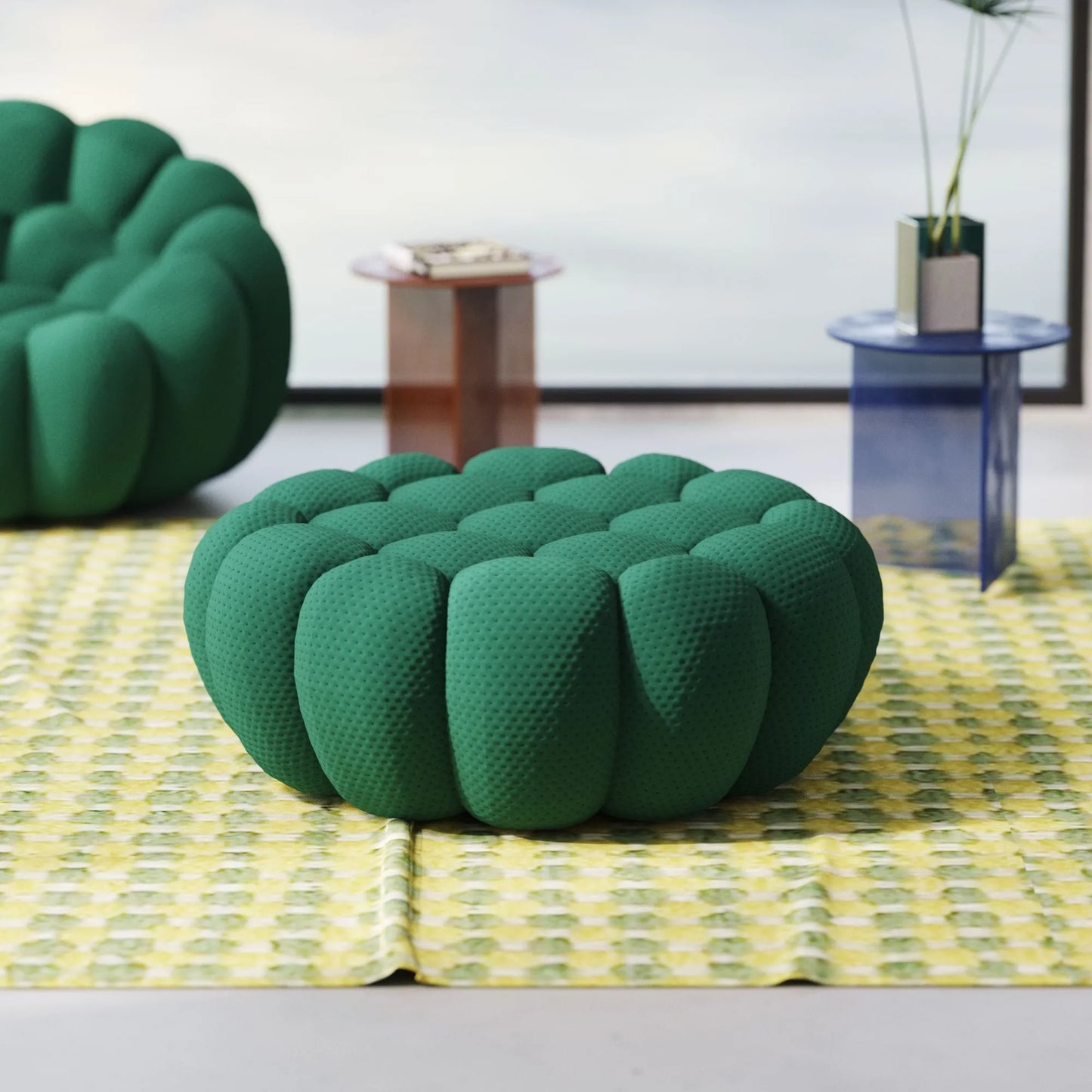 Bubble Couch Modular Sofa Single Ottoman 3D-Knitted Fabric - Green