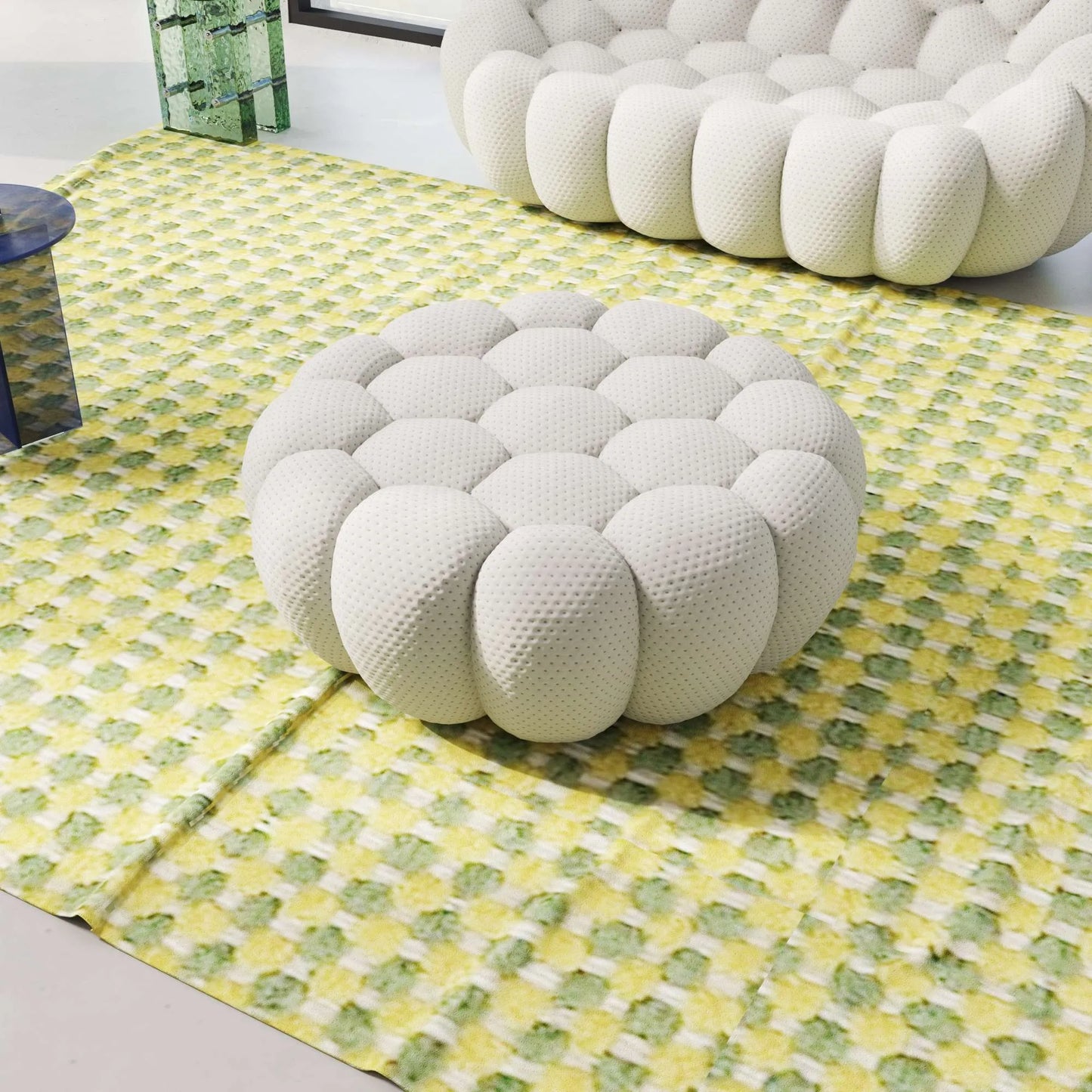 Bubble Couch Modular Sofa Single Ottoman 3D-Knitted Fabric - Light Grey