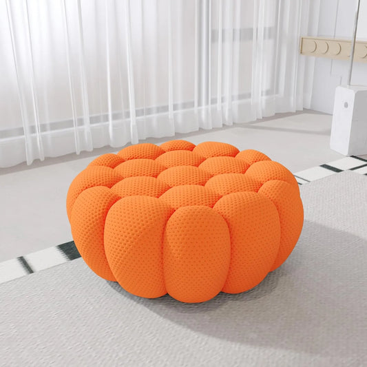 Signature Armless Boneless Couches | 1-Piece 3D-Knitted Orange Cool Stretchy Knit Ottoman