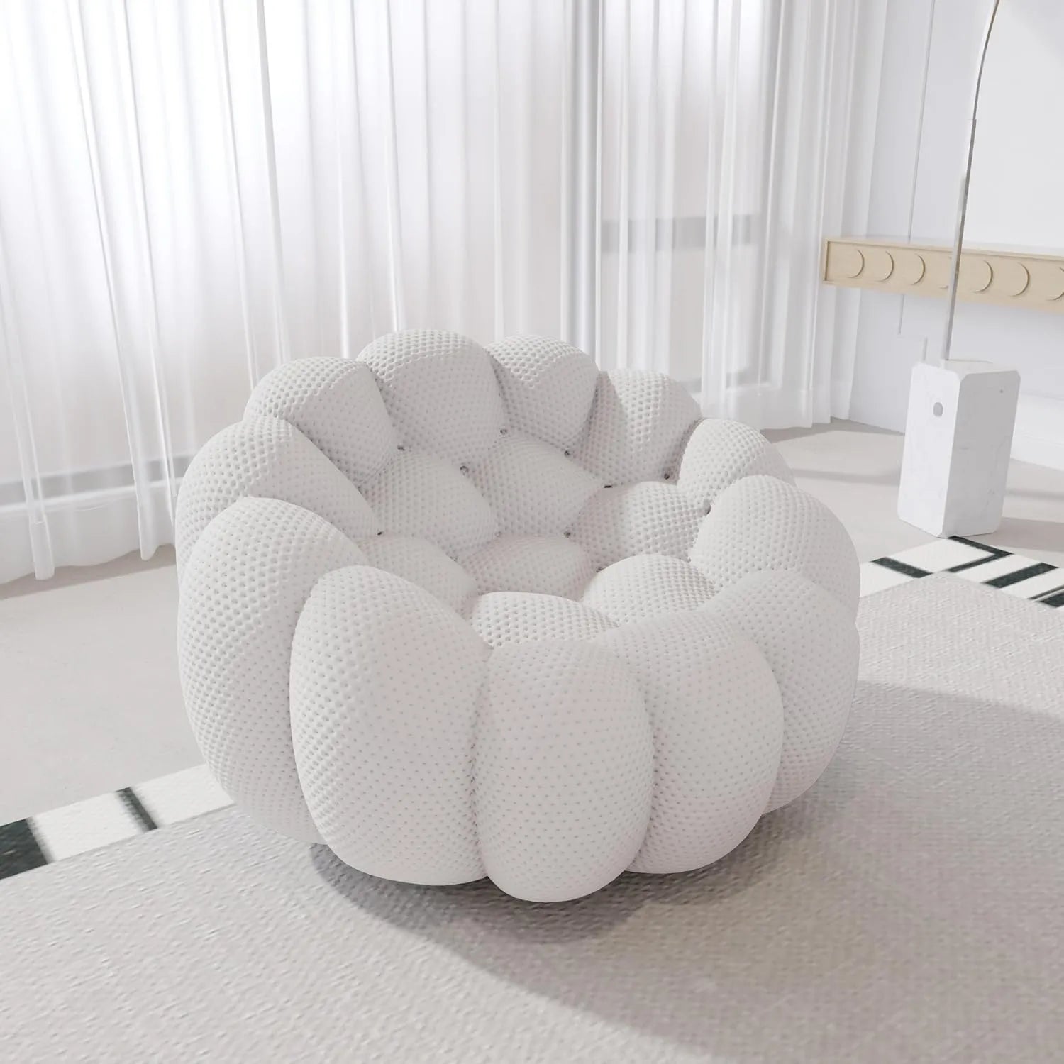 Signature Armless Boneless Couches | 1-Piece 3D-Knitted Light Grey Organic Design Single Sofa 1-seater