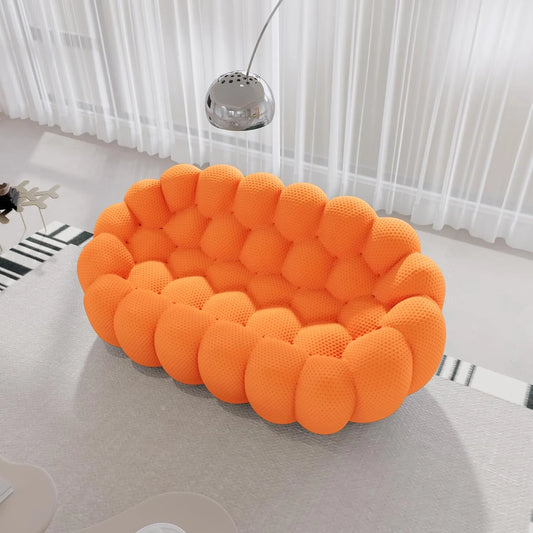 Signature Armless Boneless Couches | 1-Piece 3D-Knitted Orange Ocean-Inspired Curves Loveseats 2-seaters