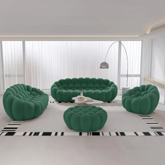 Signature Armless Boneless Couches | 4-Piece 3D-Knitted Green Styles Like A Sculpture Sofa Sets 6-seaters with 1-Ottomans