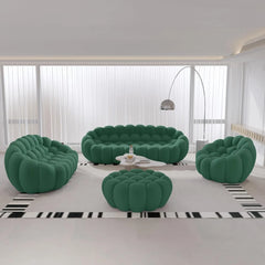 Signature Armless Boneless Couches | 4-Piece 3D-Knitted Green Styles Like A Sculpture Sofa Sets 6-seaters with 1-Ottomans