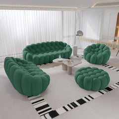 Signature Armless Boneless Couches | 4-Piece 3D-Knitted Green Styles Like A Sculpture Sofa Sets 6-seaters with 1-Ottomans