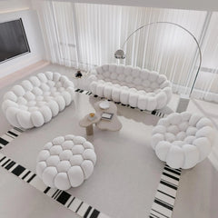 Signature Armless Boneless Couches | 4-Piece 3D-Knitted Light Grey Ocean-Inspired Curves Sofa Sets 6-seaters with 1-Ottomans
