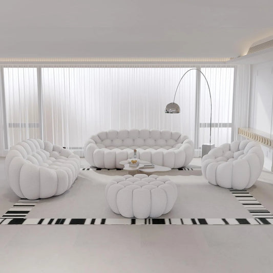 Signature Armless Boneless Couches | 4-Piece 3D-Knitted Light Grey Ocean-Inspired Curves Sofa Sets 6-seaters with 1-Ottomans