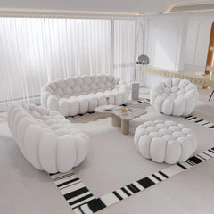 Signature Armless Boneless Couches | 4-Piece 3D-Knitted Light Grey Ocean-Inspired Curves Sofa Sets 6-seaters with 1-Ottomans