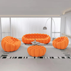 Signature Armless Boneless Couches | 4-Piece 3D-Knitted Orange Organic Design Sofa Sets 6-seaters with 1-Ottomans