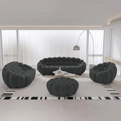 Signature Armless Boneless Couches | 4-Piece 3D-Knitted Grey Ocean-Inspired Curves Sofa Sets 6-seaters with 1-Ottomans