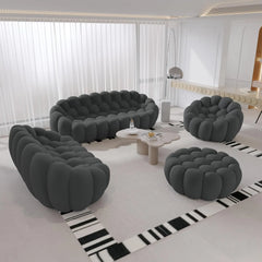 Signature Armless Boneless Couches | 4-Piece 3D-Knitted Grey Ocean-Inspired Curves Sofa Sets 6-seaters with 1-Ottomans