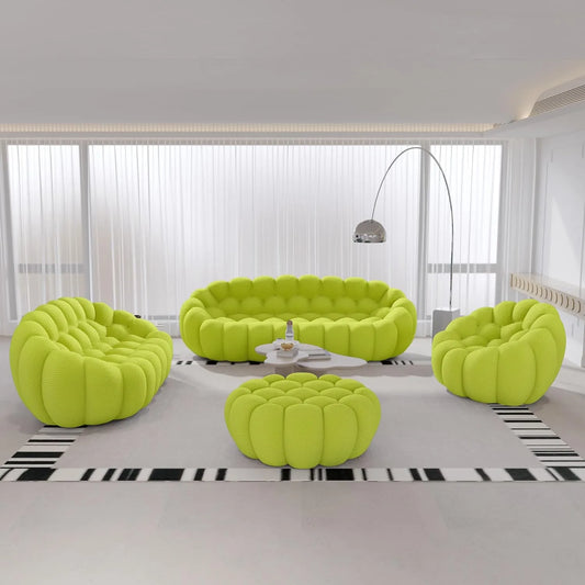 Signature Armless Boneless Couches | 4-Piece 3D-Knitted Lime Green Soft Cool And Stretchy Sofa Sets 6-seaters with 1-Ottomans