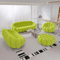 Signature Armless Boneless Couches | 4-Piece 3D-Knitted Lime Green Soft Cool And Stretchy Sofa Sets 6-seaters with 1-Ottomans
