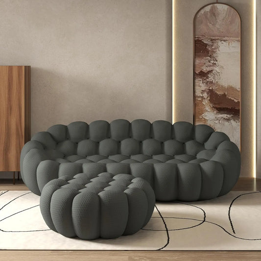 Signature Armless Boneless Couches | 2-Piece 3D-Knitted Grey Flowing Organic Shape Sofa Sets 3-seaters with 1-Ottomans
