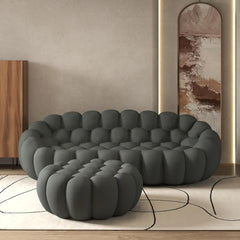 Signature Armless Boneless Couches | 2-Piece 3D-Knitted Grey Flowing Organic Shape Sofa Sets 3-seaters with 1-Ottomans