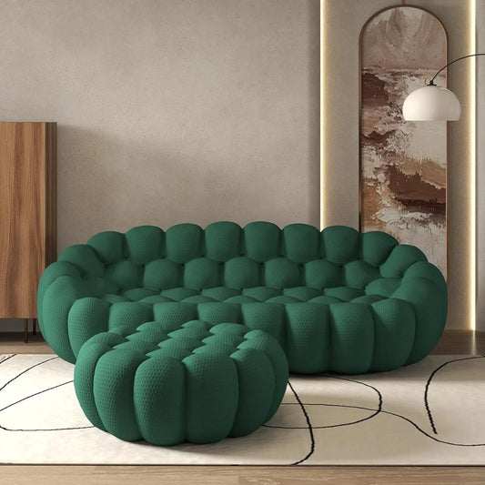 Signature Armless Boneless Couches | 2-Piece 3D-Knitted Green Modern Softness Sofa Sets 3-seaters with 1-Ottomans