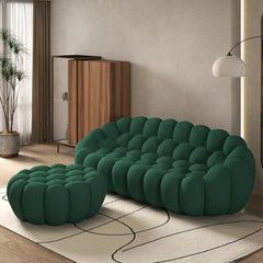 Signature Armless Boneless Couches | 2-Piece 3D-Knitted Green Modern Softness Sofa Sets 3-seaters with 1-Ottomans