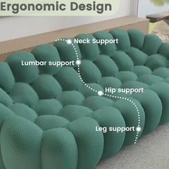 Signature Armless Boneless Couches | 2-Piece 3D-Knitted Green Modern Softness Sofa Sets 3-seaters with 1-Ottomans