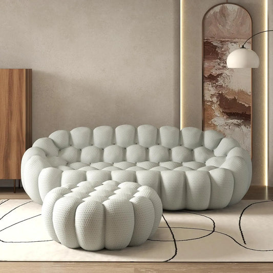Signature Armless Boneless Couches | 2-Piece 3D-Knitted Light Grey Flowing Organic Shape Sofa Sets 3-seaters with 1-Ottomans