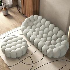 Signature Armless Boneless Couches | 2-Piece 3D-Knitted Light Grey Flowing Organic Shape Sofa Sets 3-seaters with 1-Ottomans