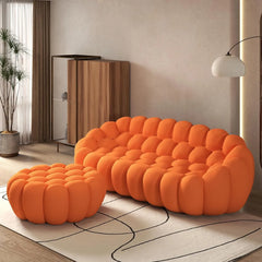 Signature Armless Boneless Couches | 2-Piece 3D-Knitted Orange Soft Cool And Stretchy Sofa Sets 3-seaters with 1-Ottomans