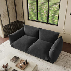Exclusive Modern Sectional Couches | 2-Piece Chenille Black Retro-Modern Fusion Loveseats 2-seaters