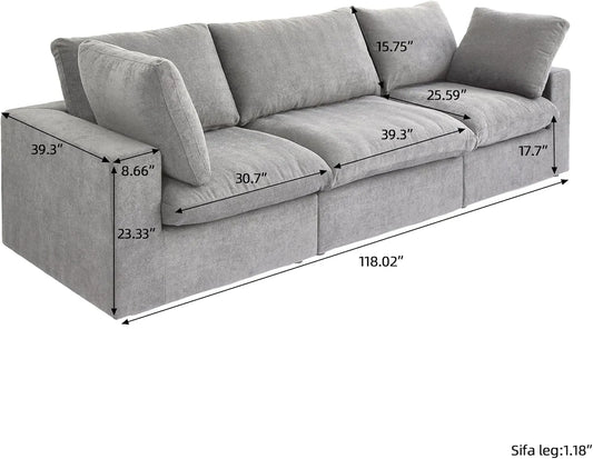 Premium Luxe Cloud Sectional Couches | 3-Piece Linen Light Grey Airy Relaxed Elegance Couch Sectionals 3-seaters