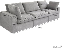 Premium Luxe Cloud Sectional Couches | 3-Piece Linen Light Grey Airy Relaxed Elegance Couch Sectionals 3-seaters