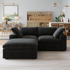 Premium Luxe Cloud Sectional Couches | 3-Piece Linen Black Highly Modular Design Chaise Sectionals 2-seaters with 1-Ottomans