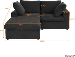 Premium Luxe Cloud Sectional Couches | 3-Piece Linen Black Highly Modular Design Chaise Sectionals 2-seaters with 1-Ottomans