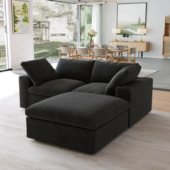 Premium Luxe Cloud Sectional Couches | 3-Piece Linen Black Highly Modular Design Chaise Sectionals 2-seaters with 1-Ottomans
