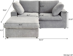 Premium Luxe Cloud Sectional Couches | 3-Piece Linen Light Grey Modular Design Chaise Sectionals 2-seaters with 1-Ottomans