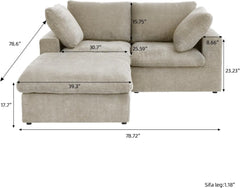 Premium Luxe Cloud Sectional Couches | 3-Piece Linen Khaki Wash The Covers Chaise Sectionals 2-seaters with 1-Ottomans