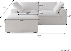 Premium Luxe Cloud Sectional Couches | 3-Piece Linen White Covers Come Off Chaise Sectionals 2-seaters with 1-Ottomans