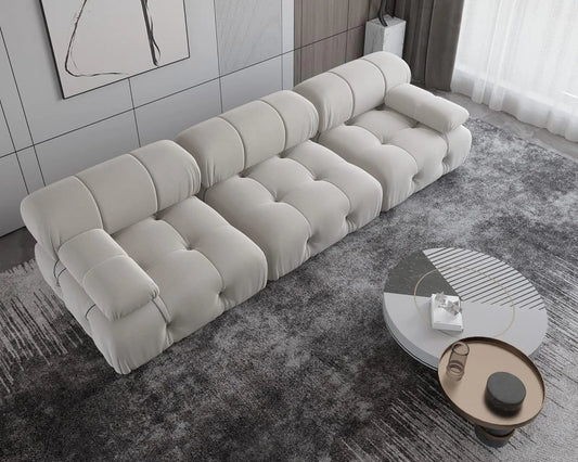 Exclusive Minimalist Modular Couches | 3-Piece Velvet Beige Bold Sculptural Design Couch Sectionals 3-seaters